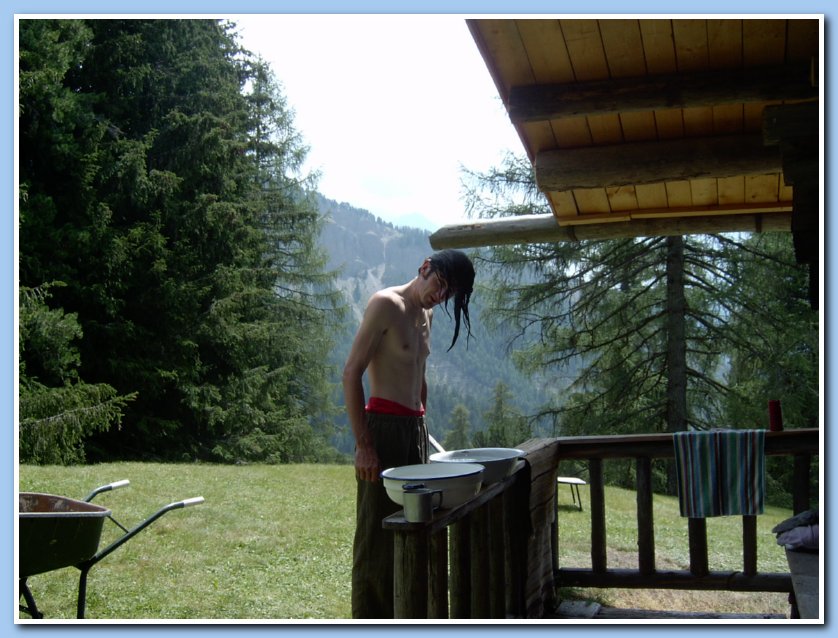 washing my hair at the cabin